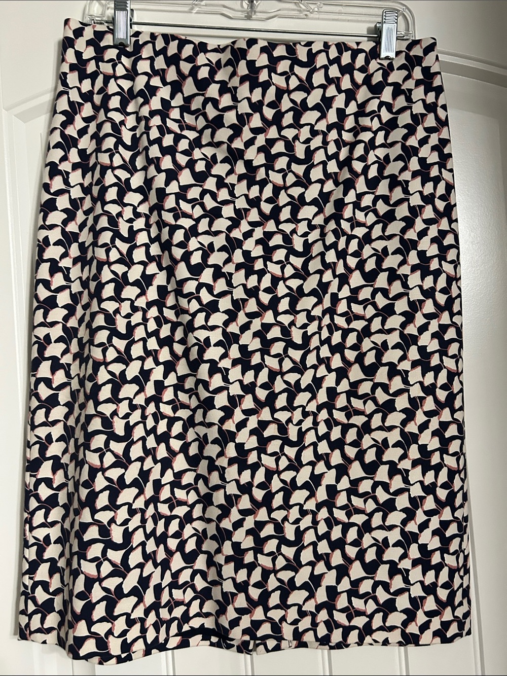 Ann Taylor Cream A-Line Skirt with Navy and Tan Pattern
